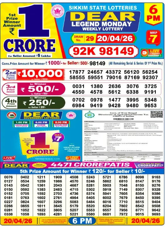 Lottery Result 6PM